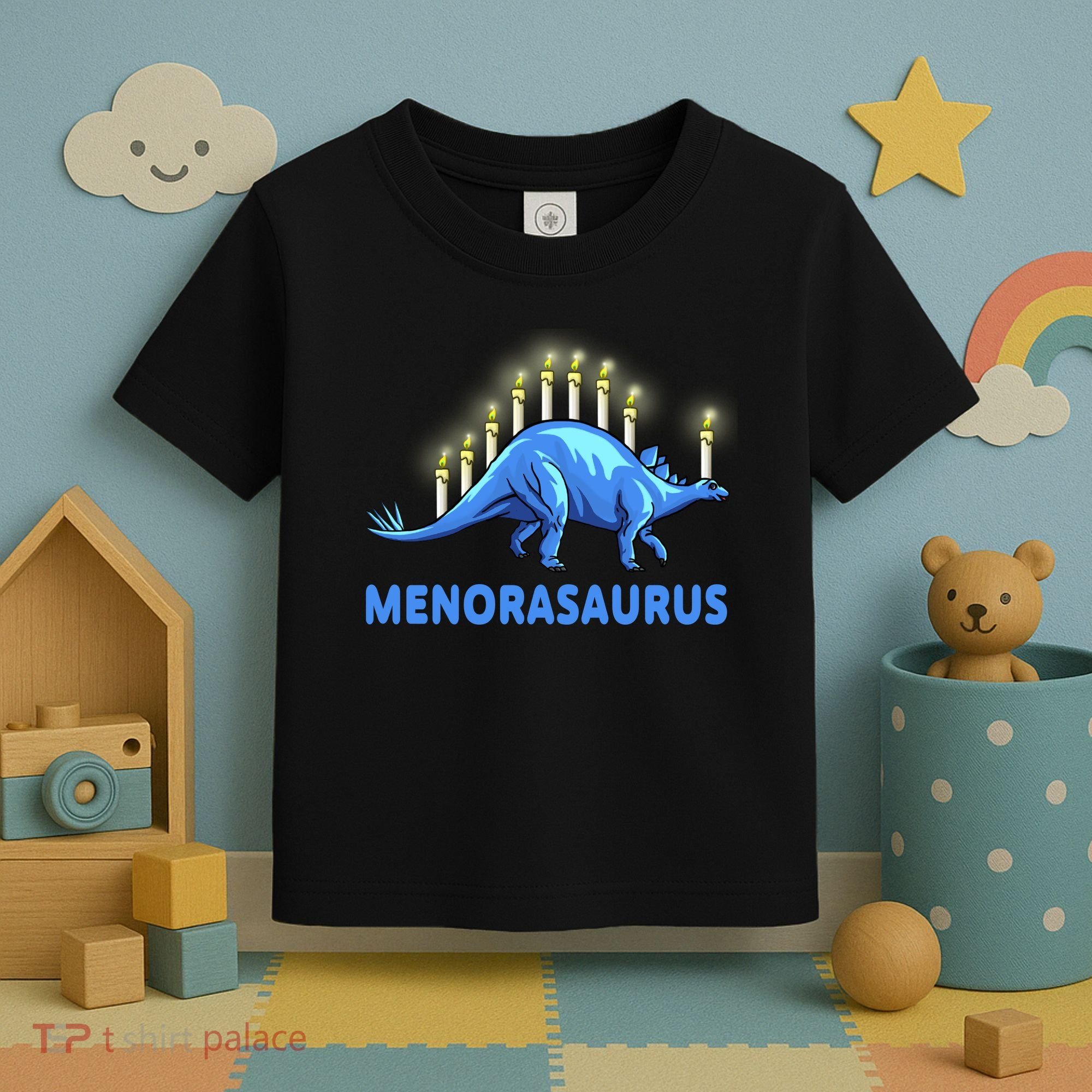 Funny Stegosaurus Hanukkah Dinosaur Menorah Dino Toddler T-Shirt