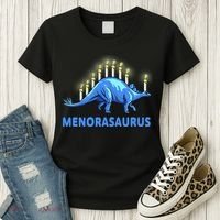 Funny Stegosaurus Hanukkah Dinosaur Menorah Dino Women's T-Shirt thumb 3