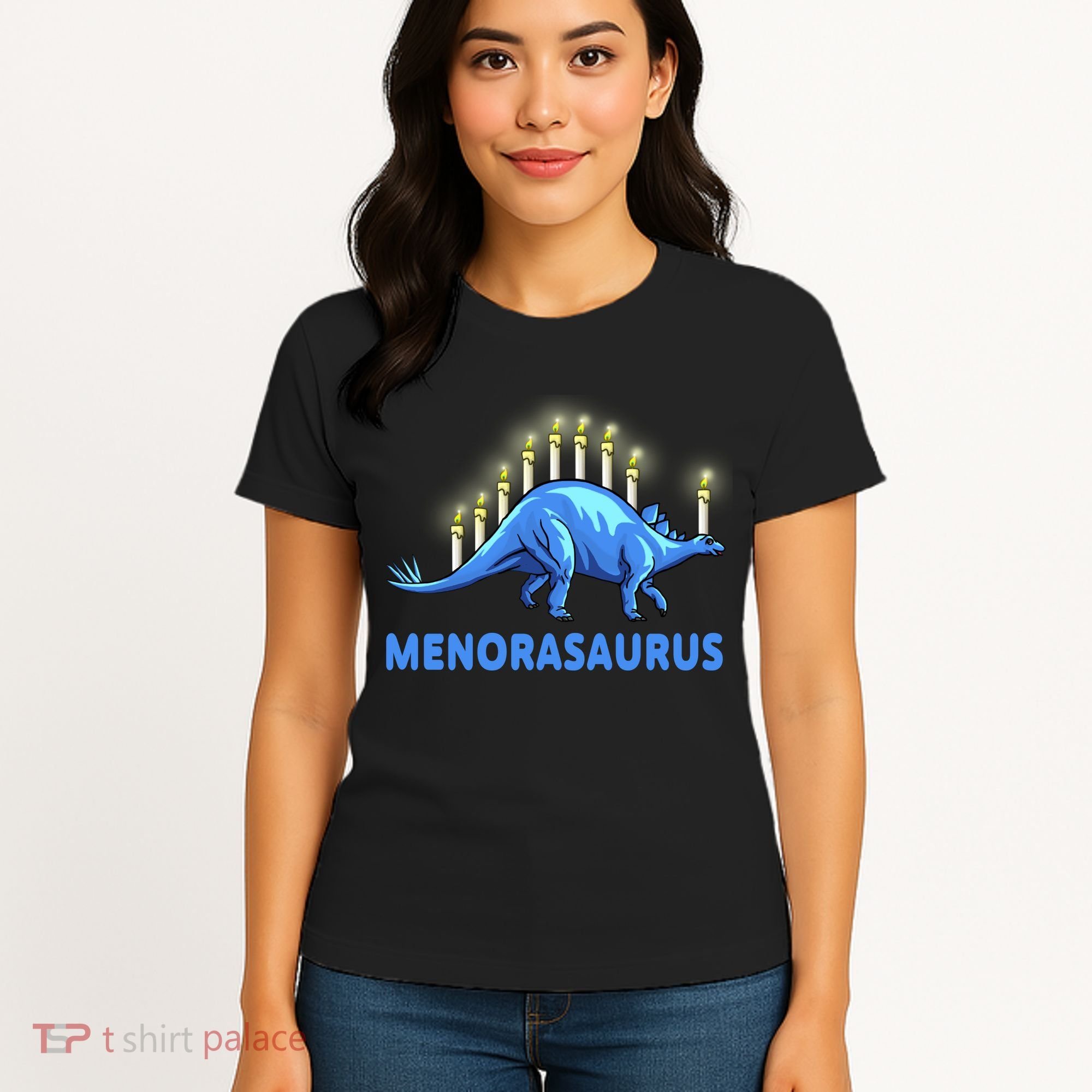 Funny Stegosaurus Hanukkah Dinosaur Menorah Dino Women's T-Shirt