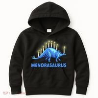 Funny Stegosaurus Hanukkah Dinosaur Menorah Dino Kids Hoodie thumb 0