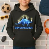 Funny Stegosaurus Hanukkah Dinosaur Menorah Dino Kids Hoodie thumb 2