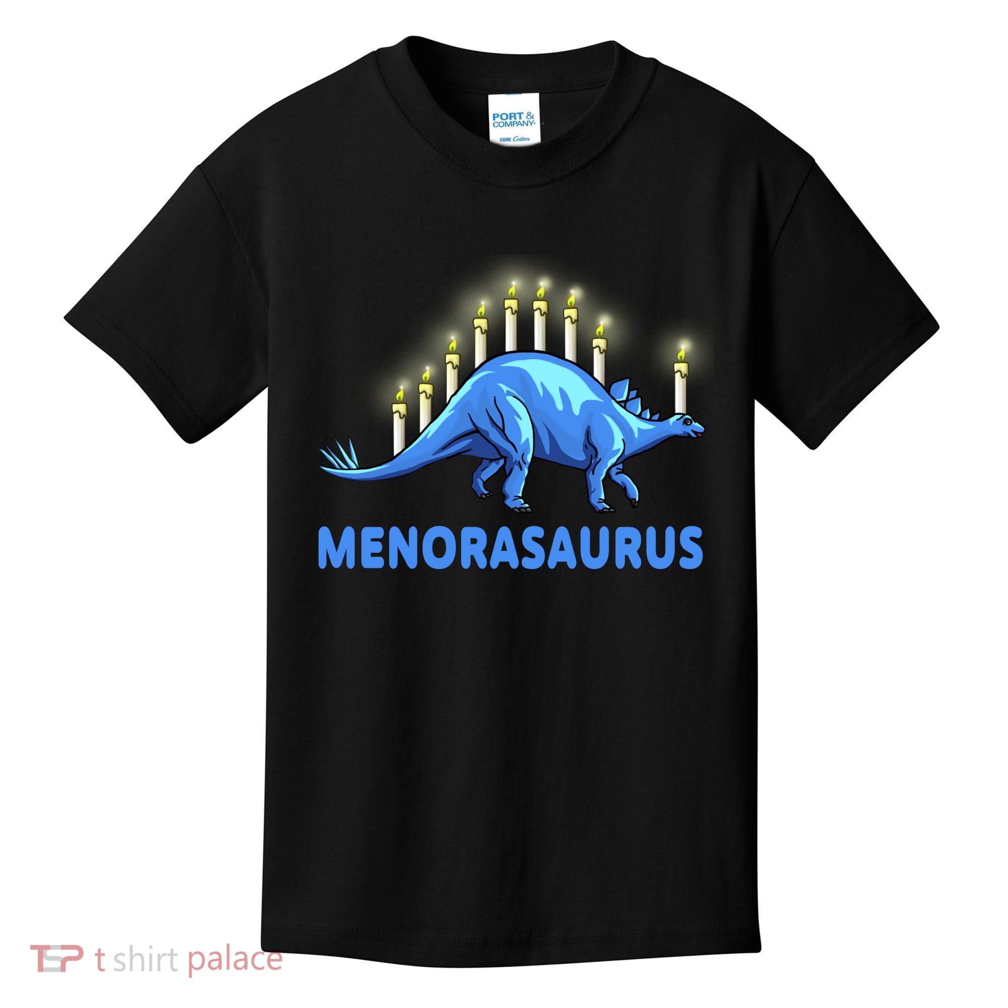 Funny Stegosaurus Hanukkah Dinosaur Menorah Dino Kids T-Shirt