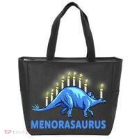 Funny Stegosaurus Hanukkah Dinosaur Menorah Dino Tote Bag thumb 0