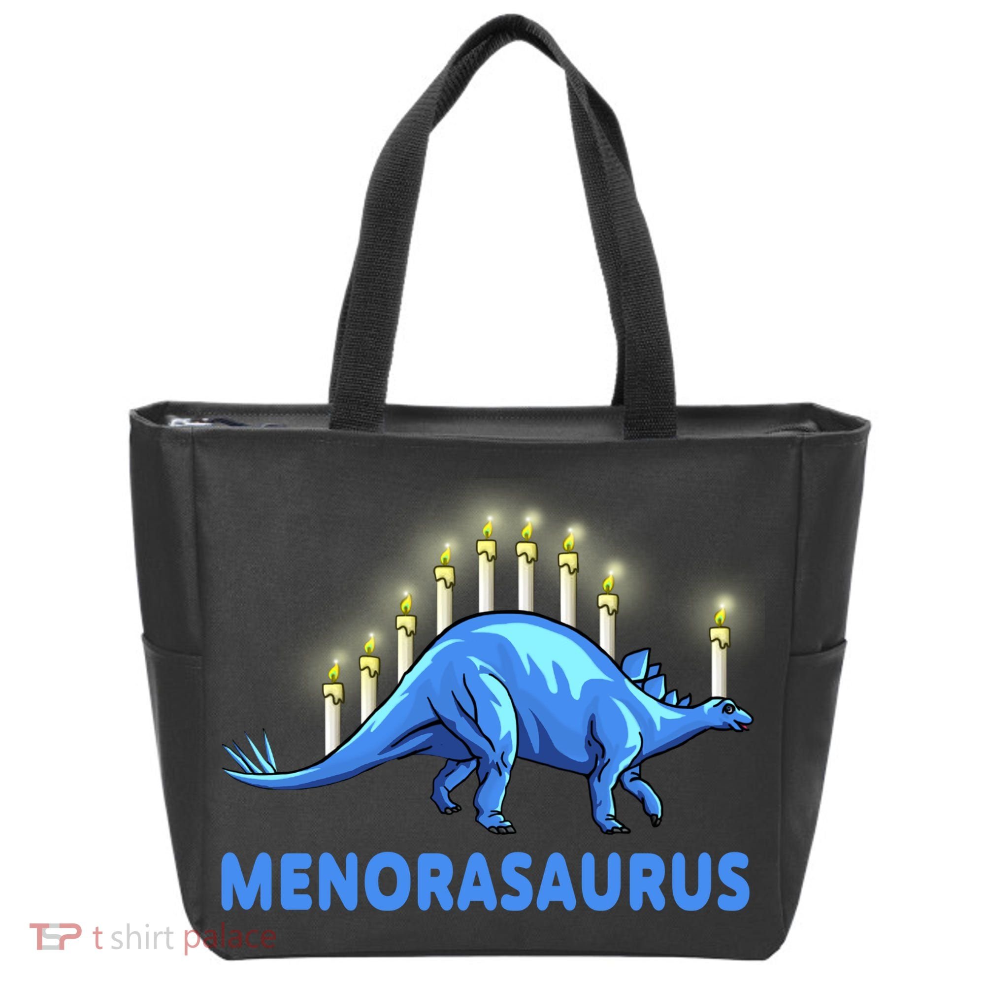 Funny Stegosaurus Hanukkah Dinosaur Menorah Dino Tote Bag