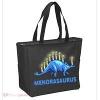 Funny Stegosaurus Hanukkah Dinosaur Menorah Dino Tote Bag thumb 2