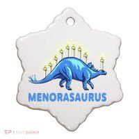 Funny Stegosaurus Hanukkah Dinosaur Menorah Dino Ceramic Ornament thumb 0