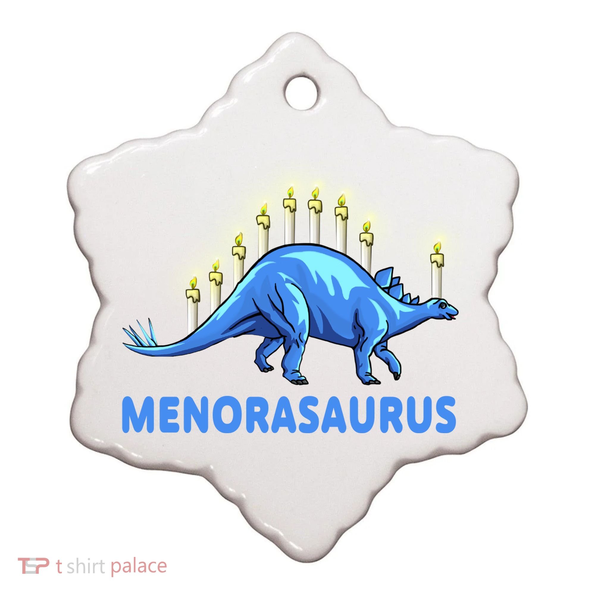 Funny Stegosaurus Hanukkah Dinosaur Menorah Dino Ceramic Ornament