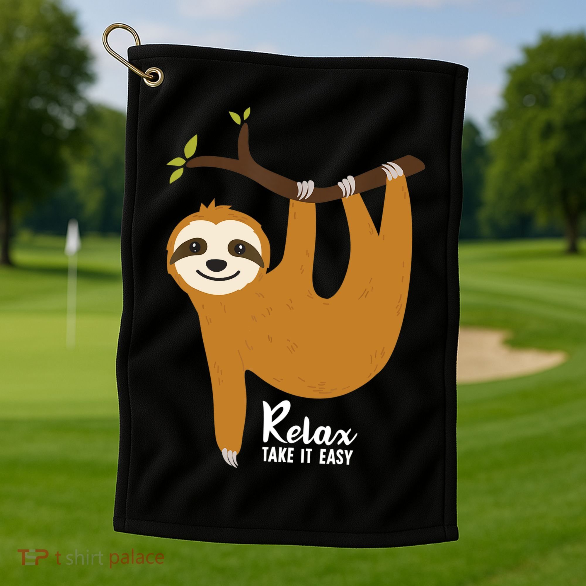 Funny Sloth Hanging On A Tree Gift Funny Sloth Lover Relax Take It Easy Gift Golf Towel