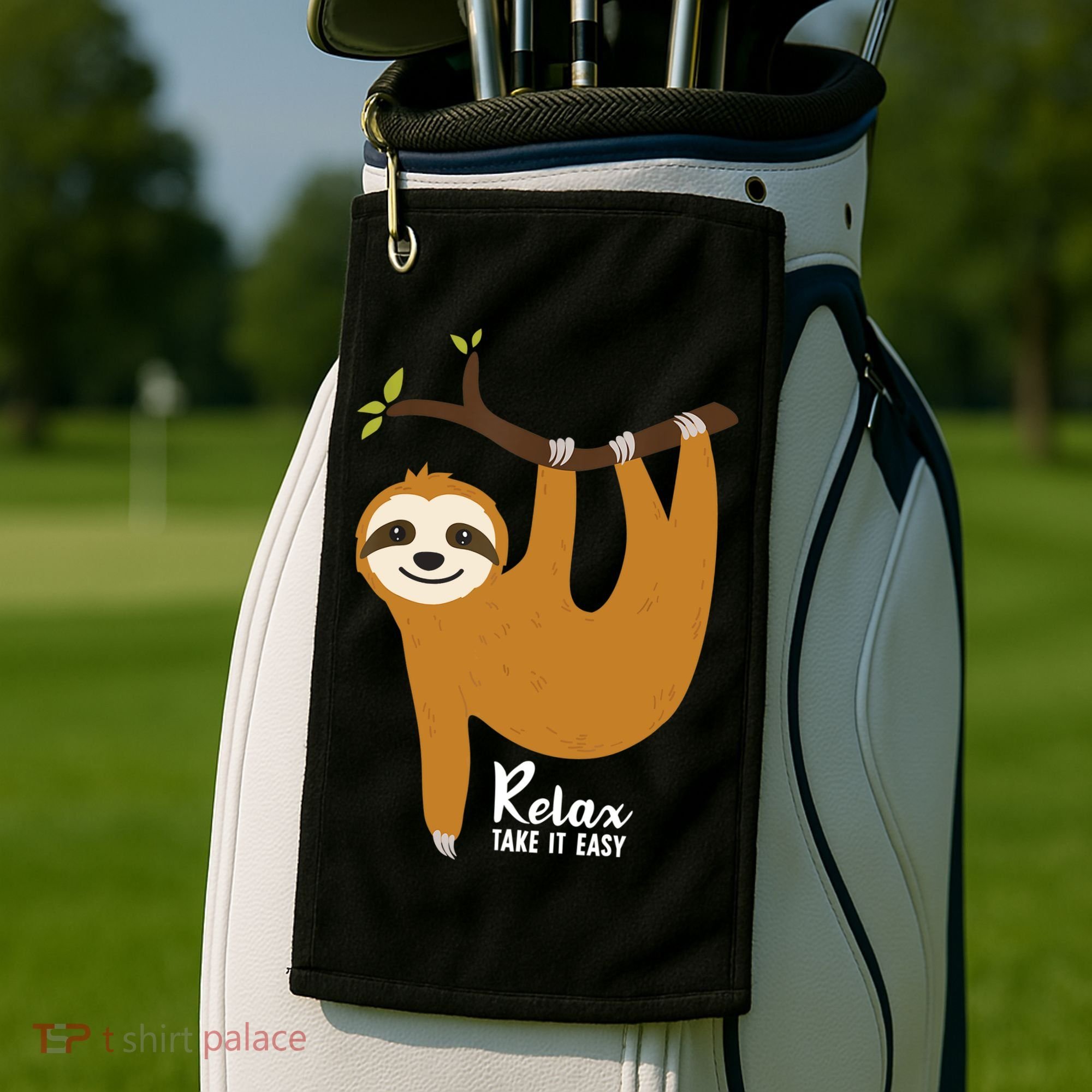 Funny Sloth Hanging On A Tree Gift Funny Sloth Lover Relax Take It Easy Gift Golf Towel