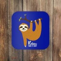 Funny Sloth Hanging On A Tree Gift Funny Sloth Lover Relax Take It Easy Gift Coaster thumb 0