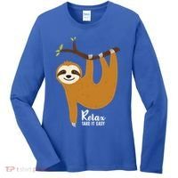 Funny Sloth Hanging On A Tree Gift Funny Sloth Lover Relax Take It Easy Gift Women's Long Sleeve Shirt thumb 0