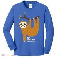 Funny Sloth Hanging On A Tree Gift Funny Sloth Lover Relax Take It Easy Gift Kids Long Sleeve Shirt thumb 0