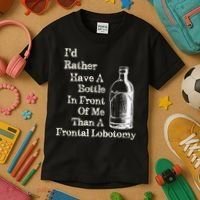 Funny Sick Humor Bottle In Front Of Me Than Frontal Lobotomy Kids T-Shirt thumb 3