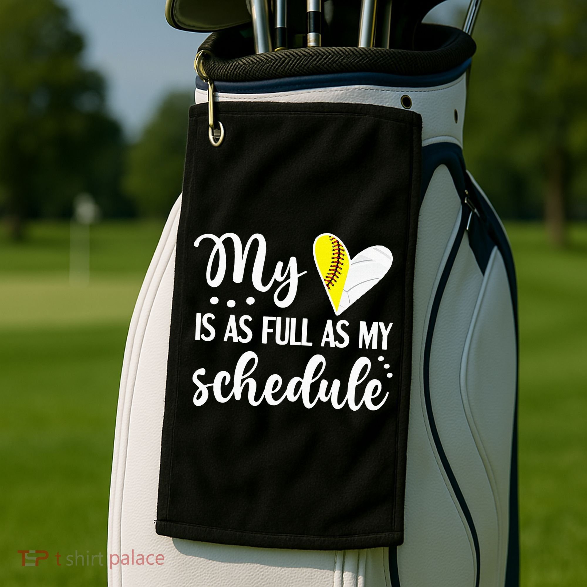 Full Schedule & Heart Proud Volleyball Softball Player Mom Golf Towel