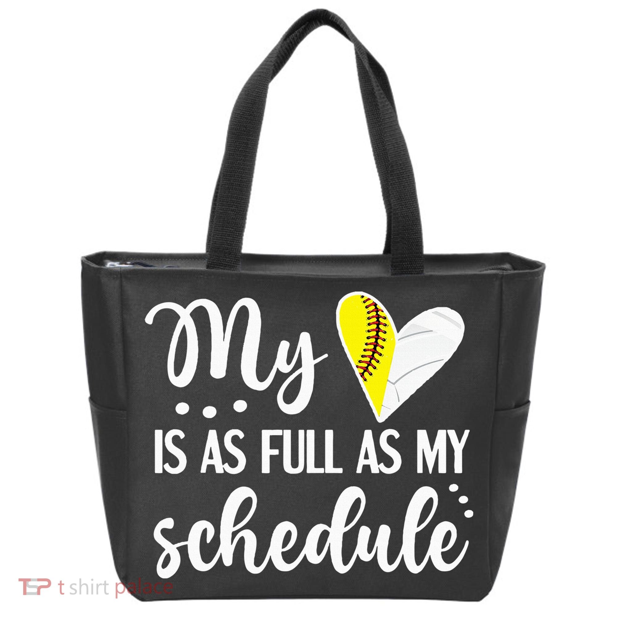Full Schedule & Heart Proud Volleyball Softball Player Mom Tote Bag