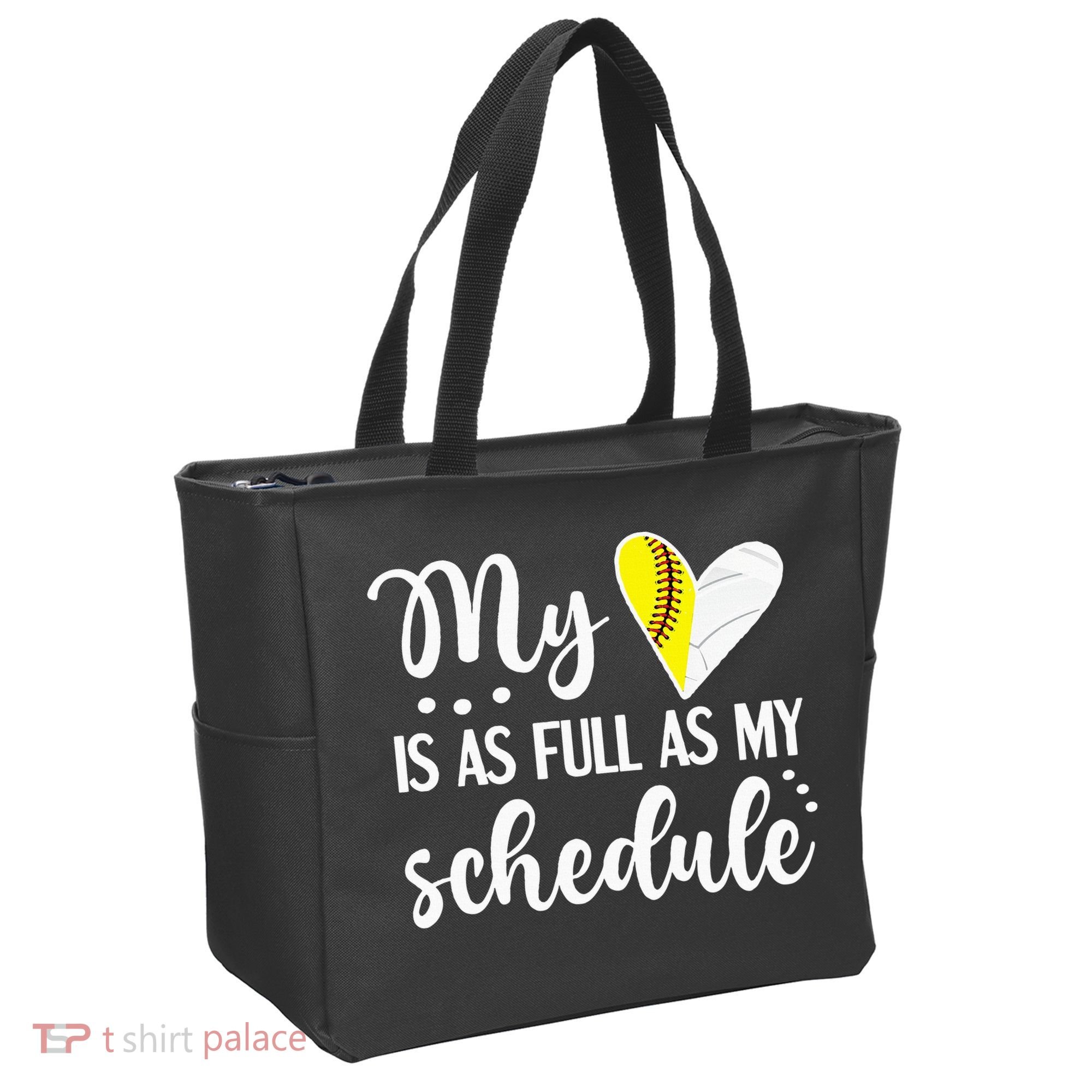 Full Schedule & Heart Proud Volleyball Softball Player Mom Tote Bag