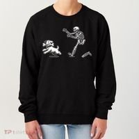 Funny Skeleton Halloween Dog Skeleton Chasing Dog Gift Women's Sweatshirt thumb 0