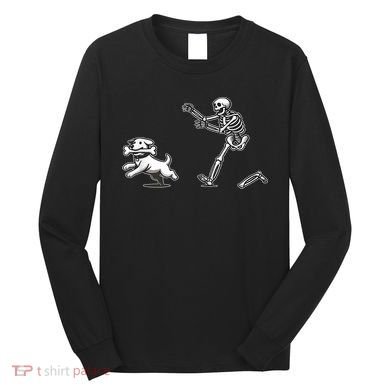 Funny Skeleton Halloween Dog Skeleton Chasing Dog Gift Long Sleeve Shirt