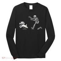 Funny Skeleton Halloween Dog Skeleton Chasing Dog Gift Long Sleeve Shirt thumb 0