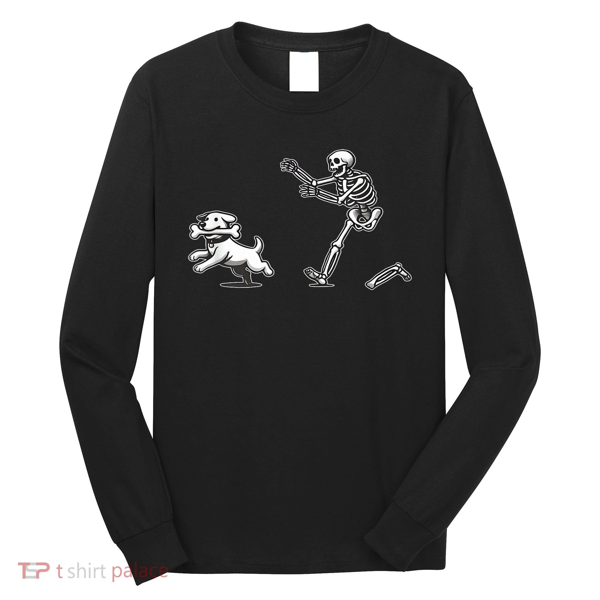 Funny Skeleton Halloween Dog Skeleton Chasing Dog Gift Long Sleeve Shirt