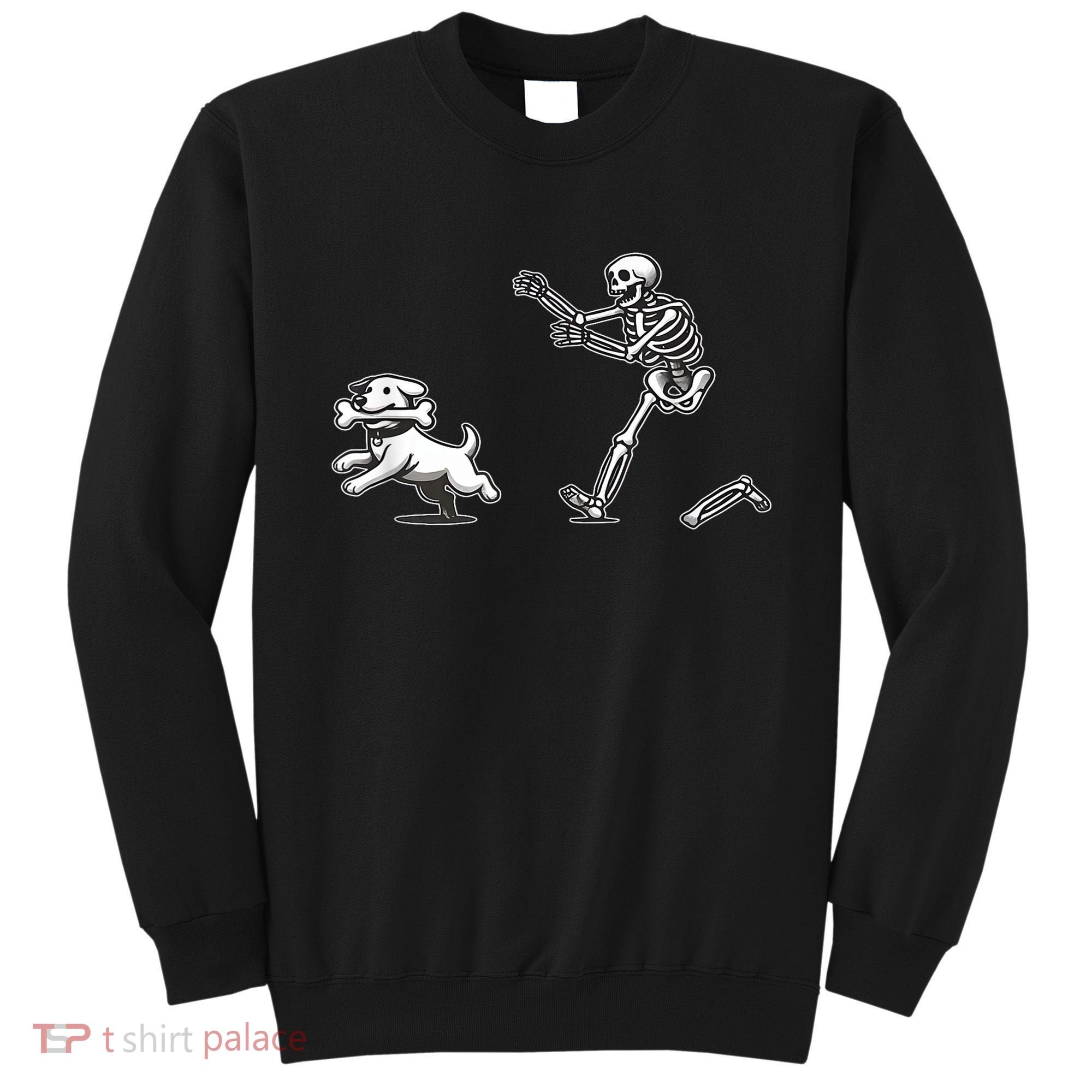 Funny Skeleton Halloween Dog Skeleton Chasing Dog Gift Sweatshirt