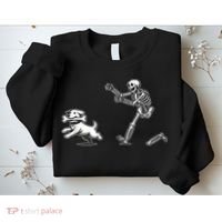 Funny Skeleton Halloween Dog Skeleton Chasing Dog Gift Sweatshirt thumb 2