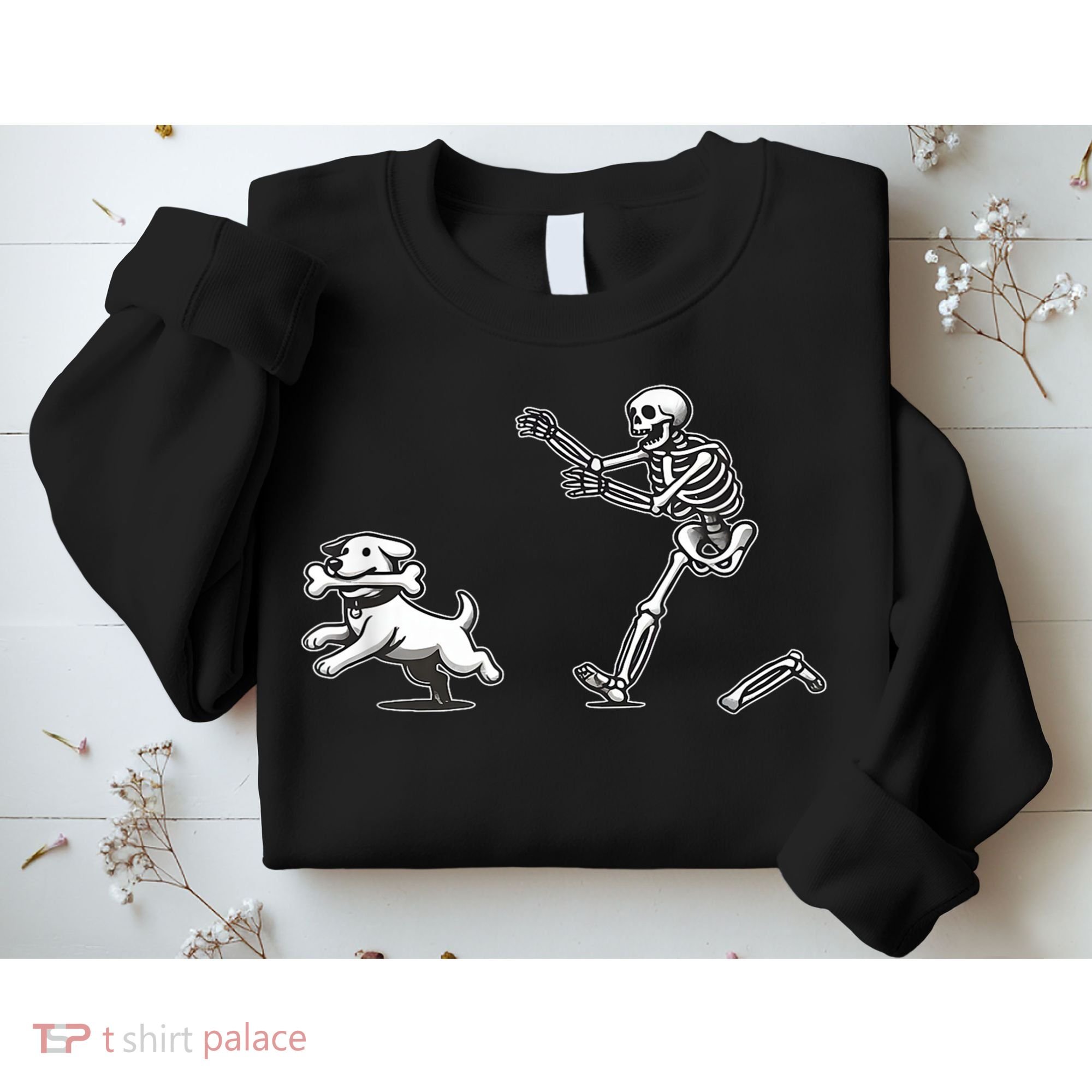Funny Skeleton Halloween Dog Skeleton Chasing Dog Gift Sweatshirt