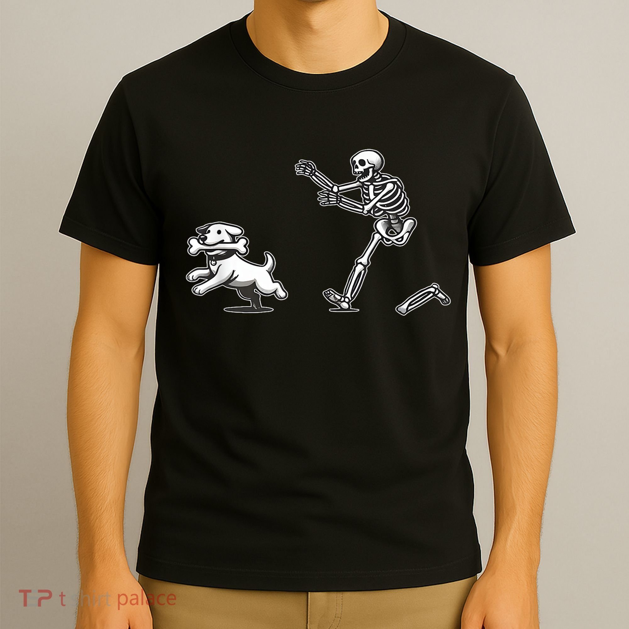 Funny Skeleton Halloween Dog Skeleton Chasing Dog Gift T-Shirt