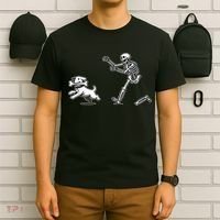 Funny Skeleton Halloween Dog Skeleton Chasing Dog Gift T-Shirt thumb 6