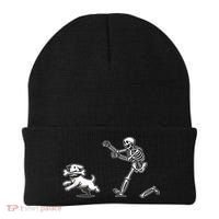 Funny Skeleton Halloween Dog Skeleton Chasing Dog Gift Beanie thumb 0