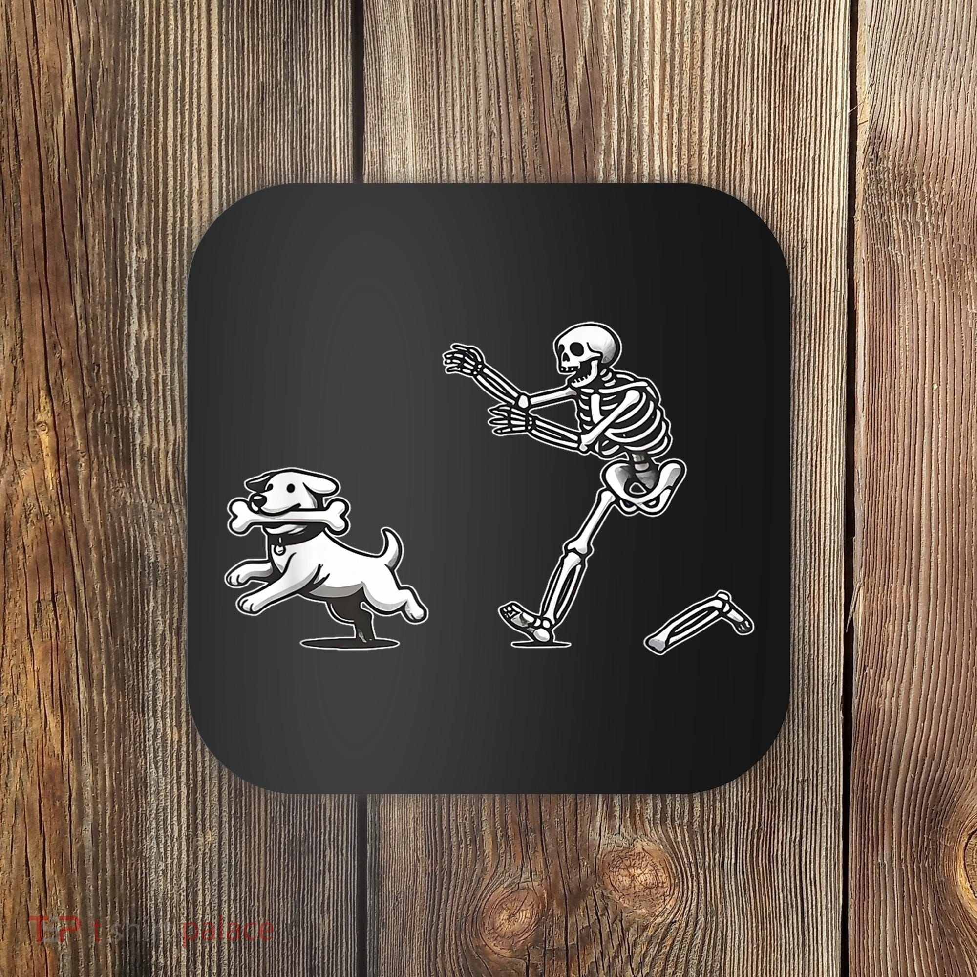 Funny Skeleton Halloween Dog Skeleton Chasing Dog Gift Coaster