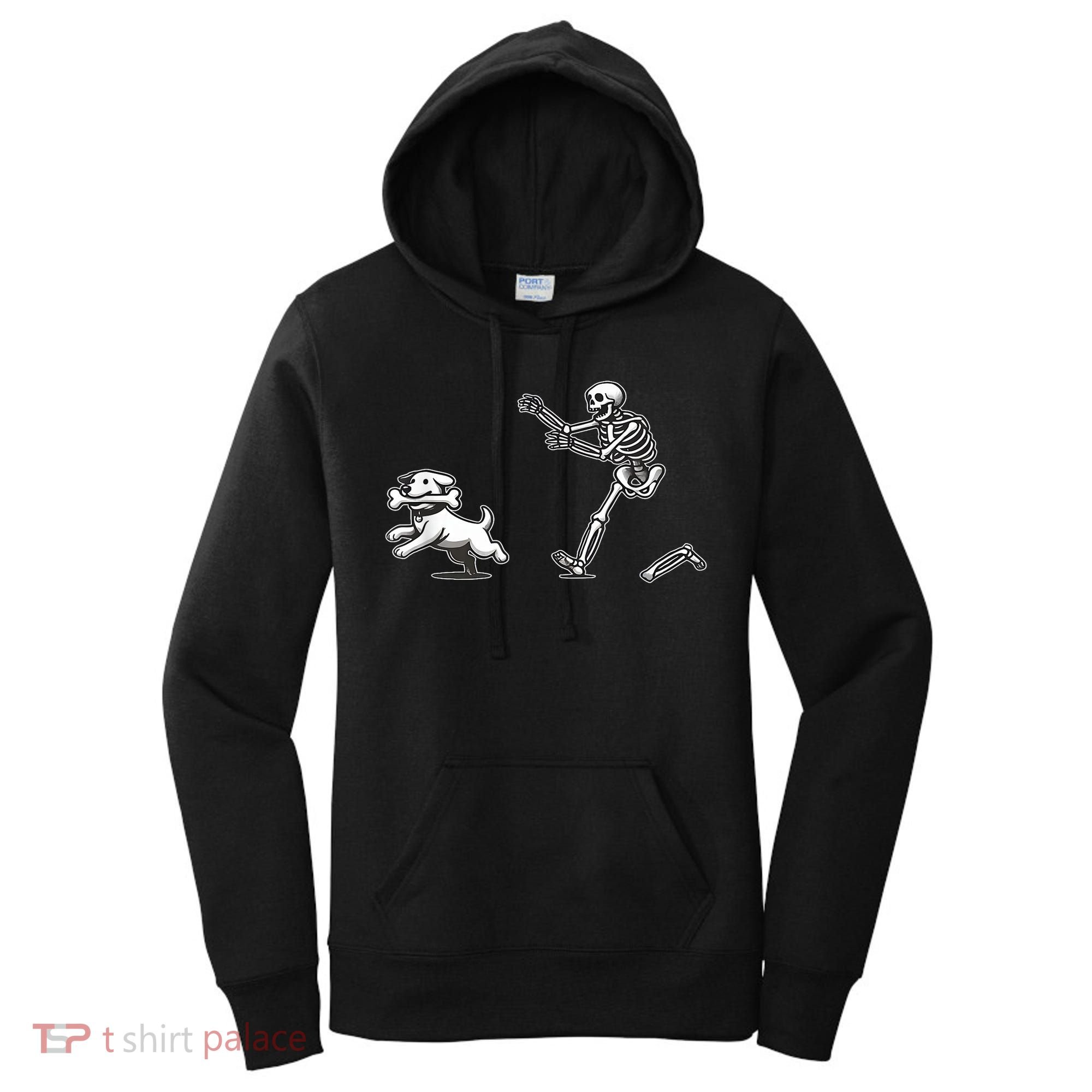 Funny Skeleton Halloween Dog Skeleton Chasing Dog Gift Women's Hoodie