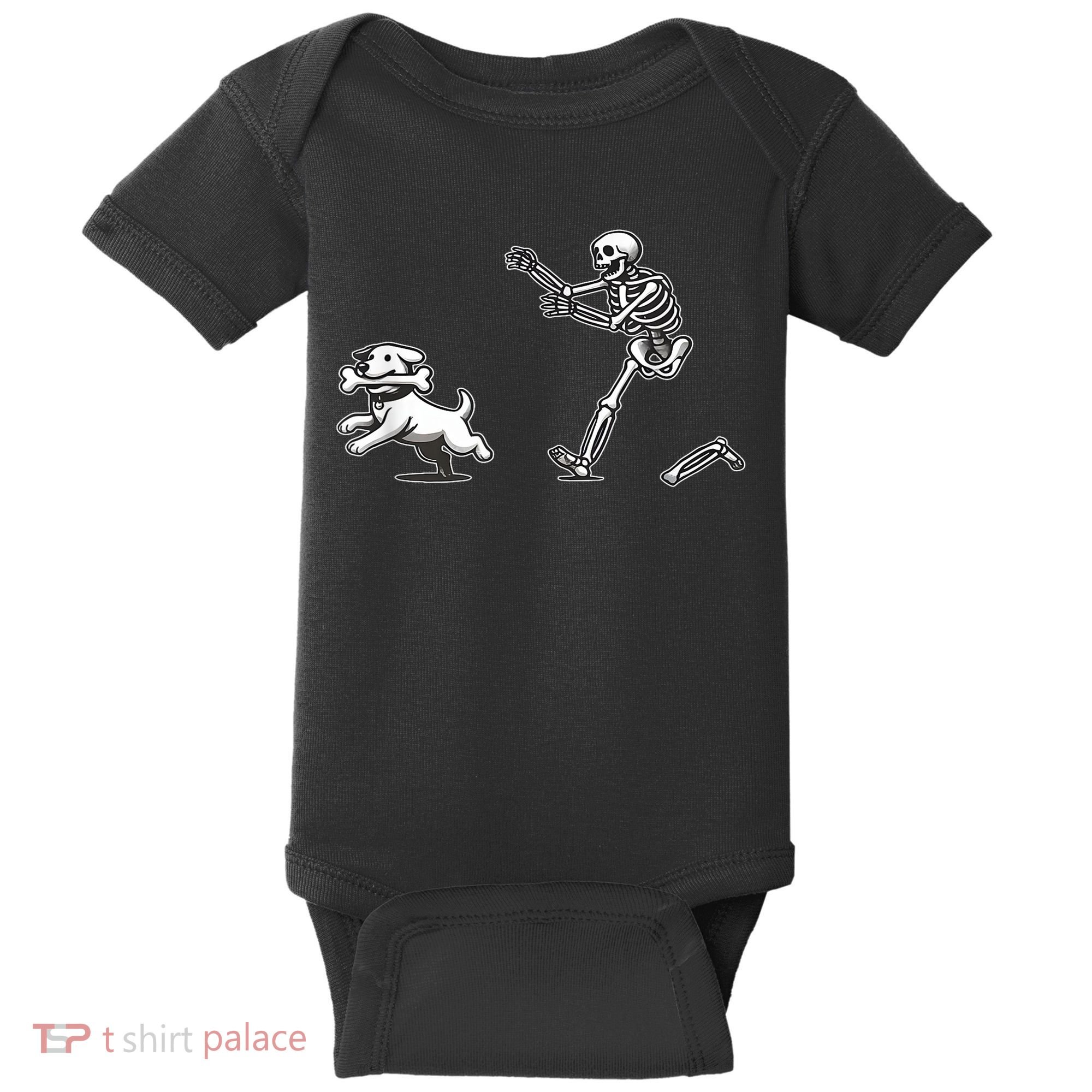 Funny Skeleton Halloween Dog Skeleton Chasing Dog Gift Baby Bodysuit