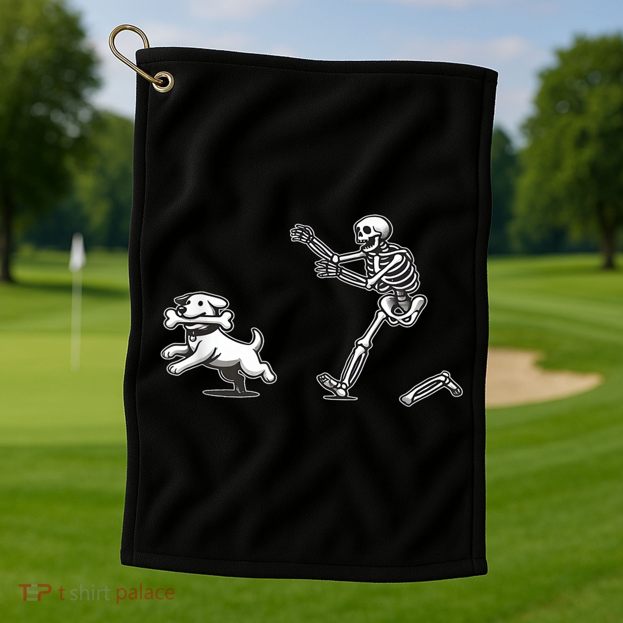 Funny Skeleton Halloween Dog Skeleton Chasing Dog Gift Golf Towel