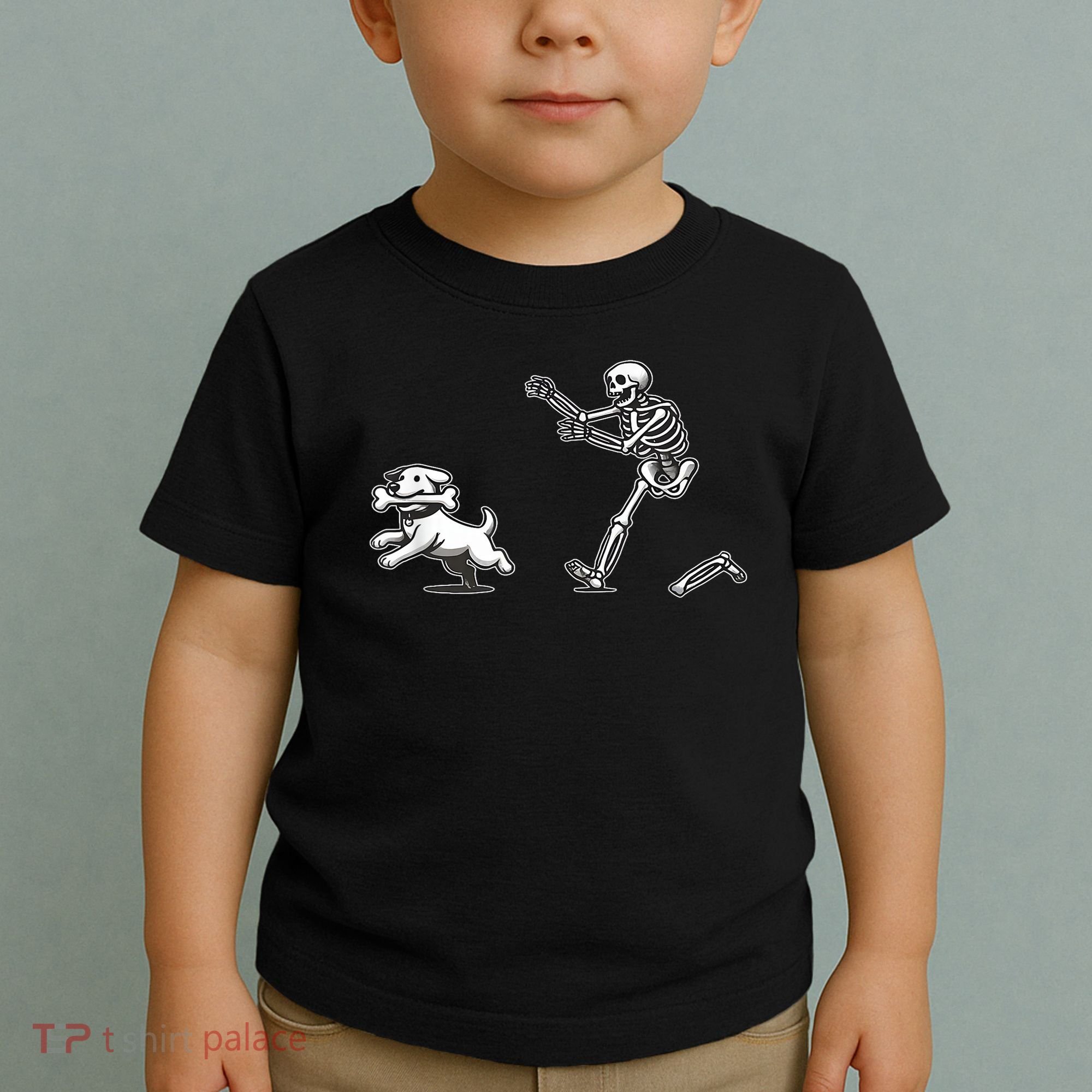Funny Skeleton Halloween Dog Skeleton Chasing Dog Gift Toddler T-Shirt