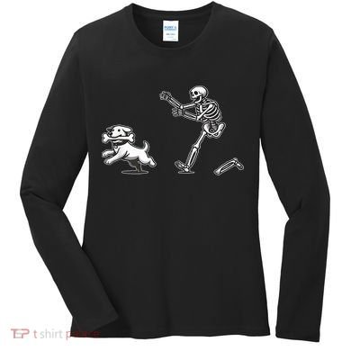 Funny Skeleton Halloween Dog Skeleton Chasing Dog Gift Women's Long Sleeve Shirt