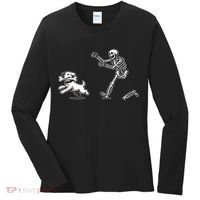 Funny Skeleton Halloween Dog Skeleton Chasing Dog Gift Women's Long Sleeve Shirt thumb 0