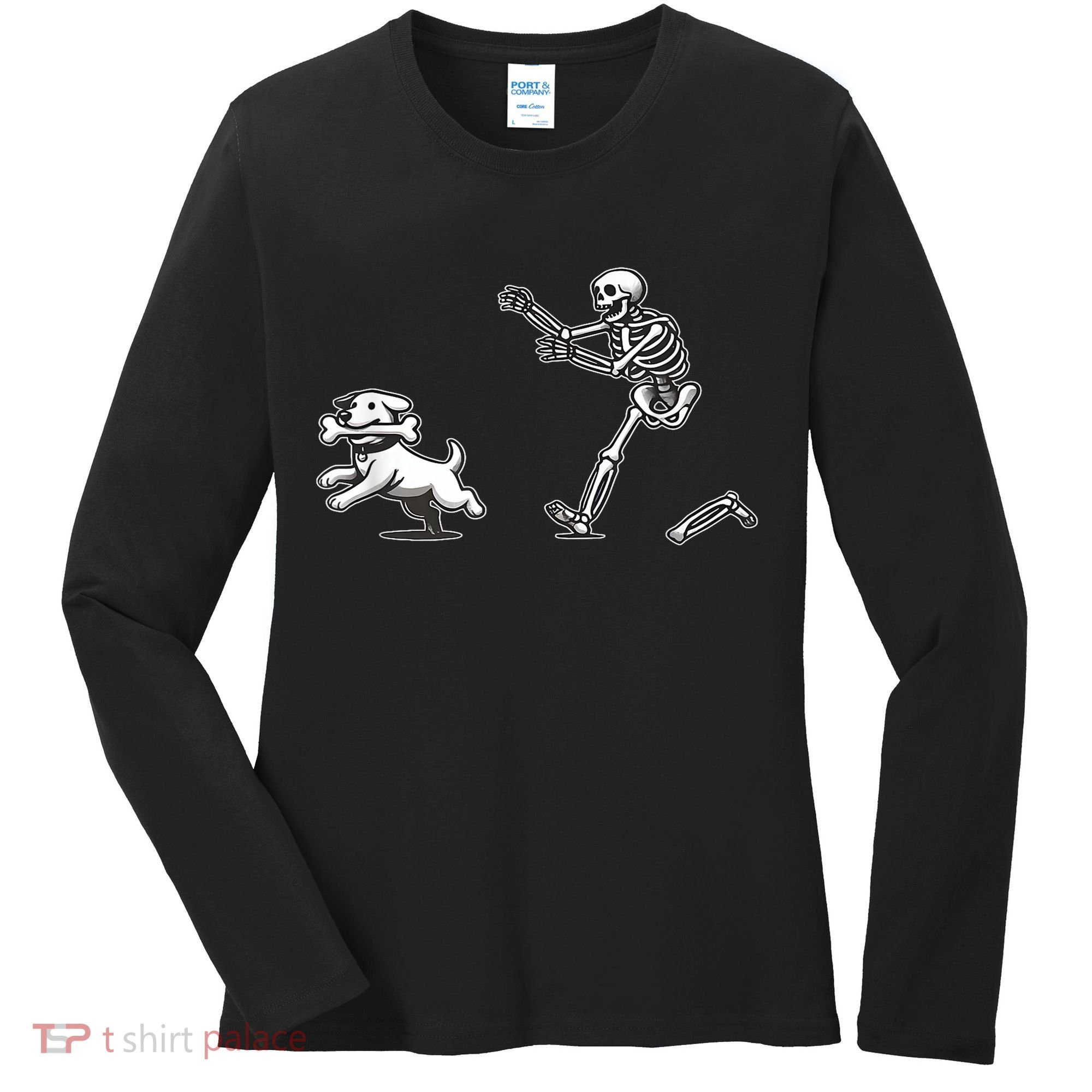 Funny Skeleton Halloween Dog Skeleton Chasing Dog Gift Women's Long Sleeve Shirt