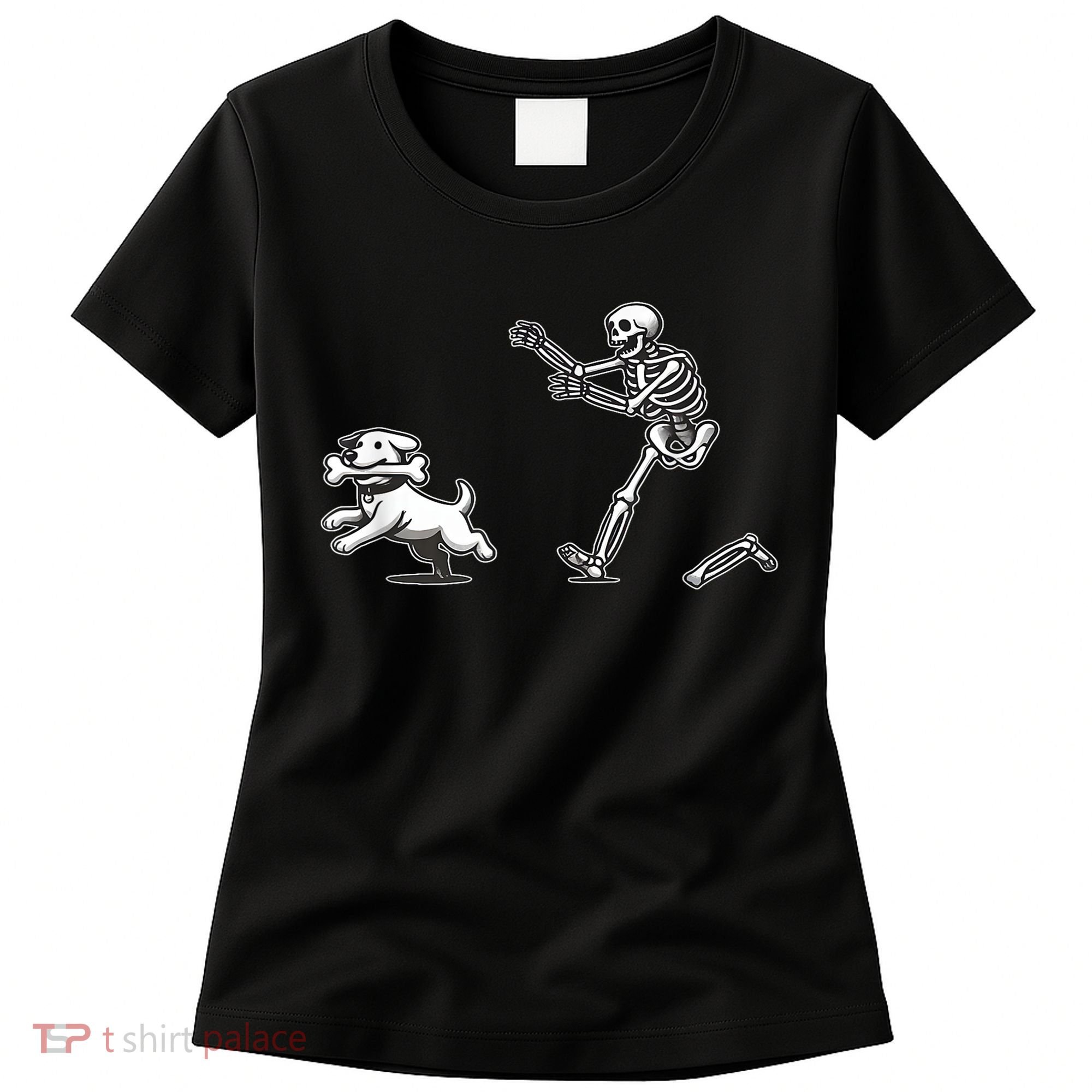 Funny Skeleton Halloween Dog Skeleton Chasing Dog Gift Women's T-Shirt