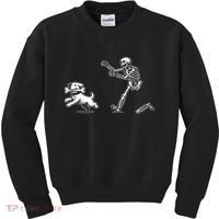 Funny Skeleton Halloween Dog Skeleton Chasing Dog Gift Kids Sweatshirt thumb 0