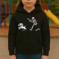Funny Skeleton Halloween Dog Skeleton Chasing Dog Gift Kids Hoodie thumb 3