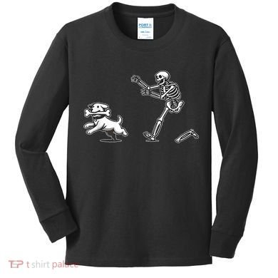 Funny Skeleton Halloween Dog Skeleton Chasing Dog Gift Kids Long Sleeve Shirt