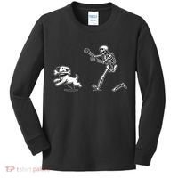 Funny Skeleton Halloween Dog Skeleton Chasing Dog Gift Kids Long Sleeve Shirt thumb 0