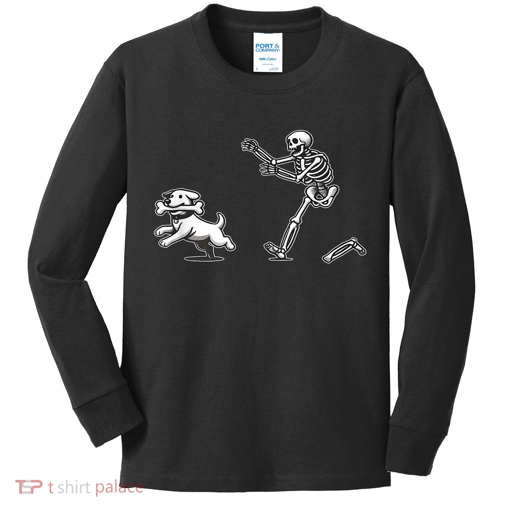 Funny Skeleton Halloween Dog Skeleton Chasing Dog Gift Kids Long Sleeve Shirt