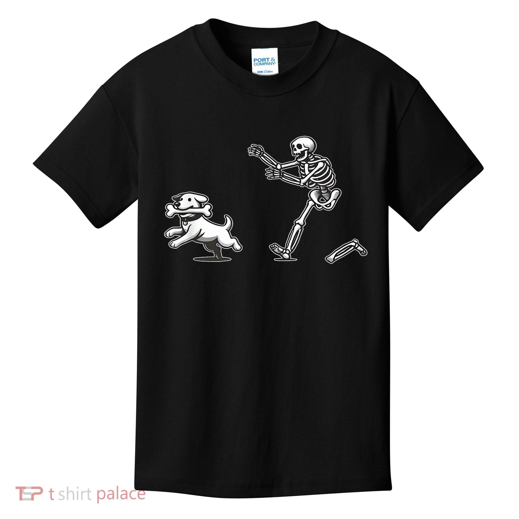 Funny Skeleton Halloween Dog Skeleton Chasing Dog Gift Kids T-Shirt