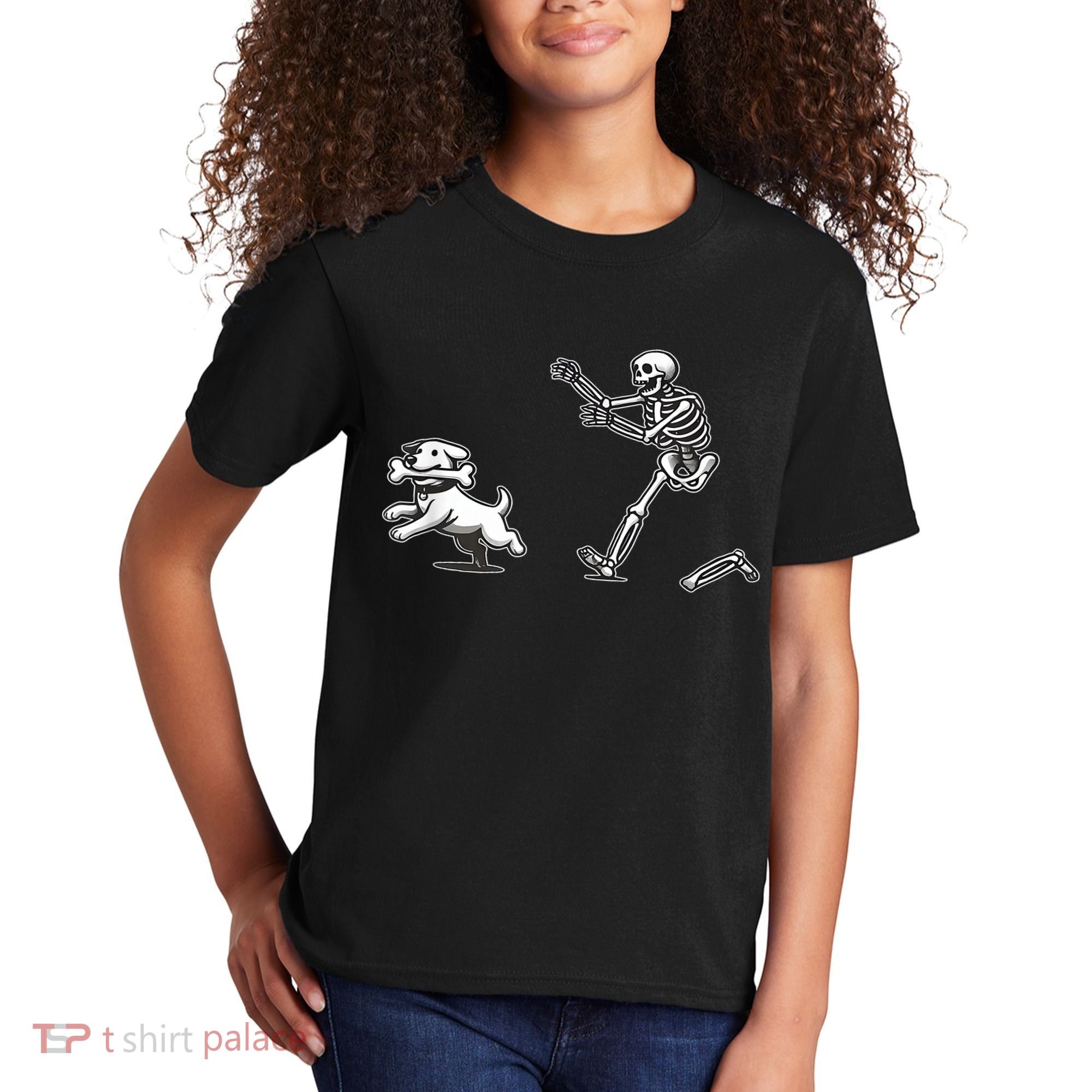 Funny Skeleton Halloween Dog Skeleton Chasing Dog Gift Kids T-Shirt