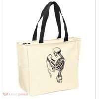 Funny Skeleton Holding A Cat, Cat Lover, Cat Mom, Halloween Tote Bag thumb 2