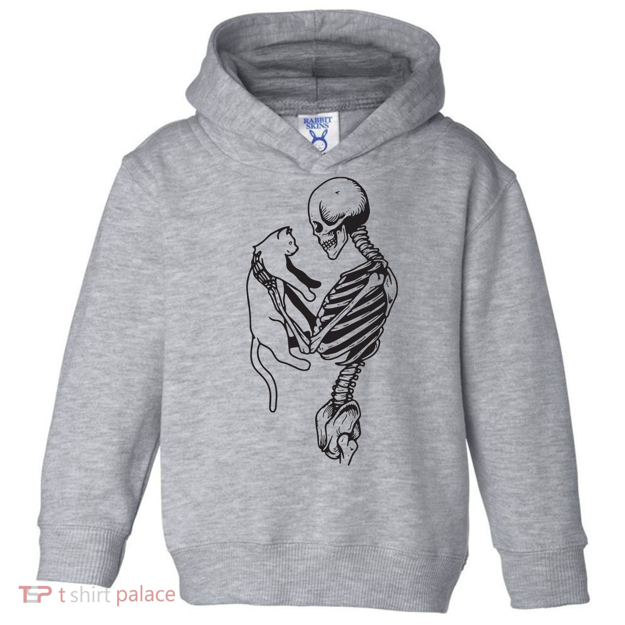 Funny Skeleton Holding A Cat, Cat Lover, Cat Mom, Halloween Toddler Hoodie