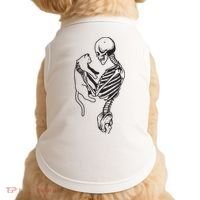 Funny Skeleton Holding A Cat, Cat Lover, Cat Mom, Halloween Doggie Tank thumb 0