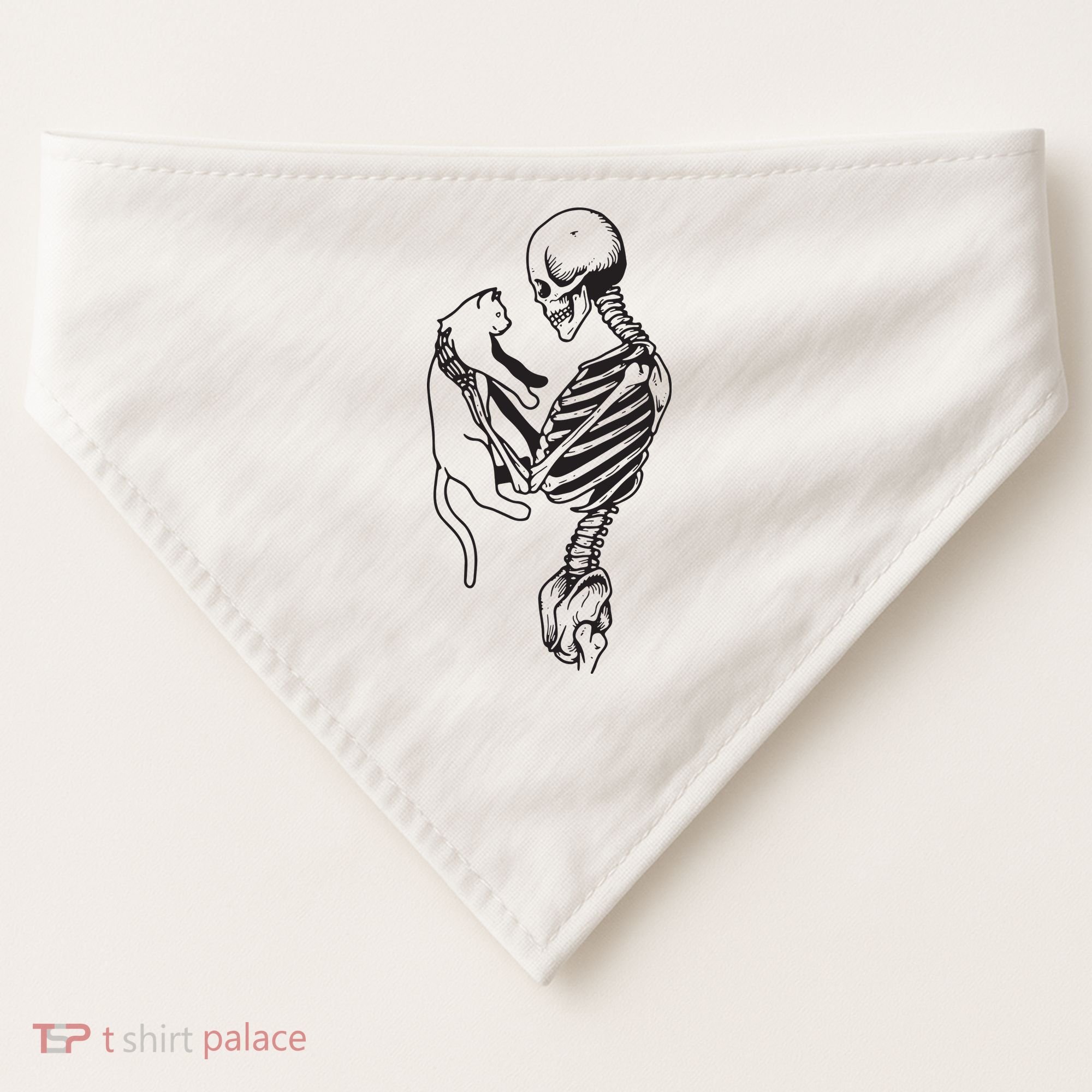 Funny Skeleton Holding A Cat, Cat Lover, Cat Mom, Halloween USA-Made Doggie Bandana